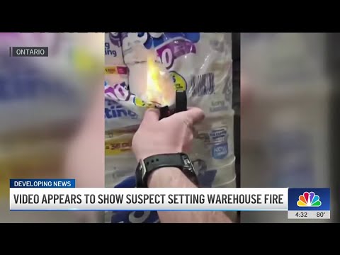 Video appears to show arson suspect setting Ontario warehouse on fire