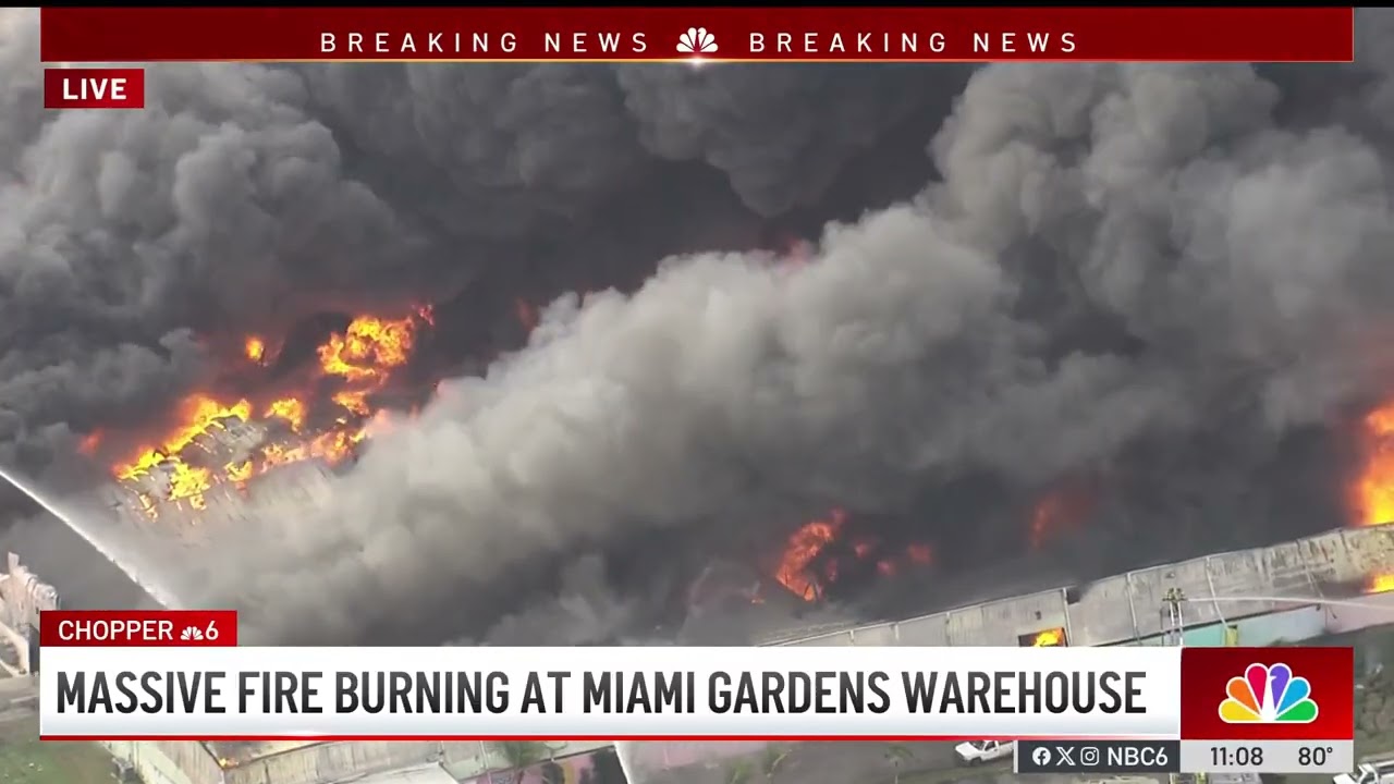 Massive fire burning at warehouse in NW Miami-Dade